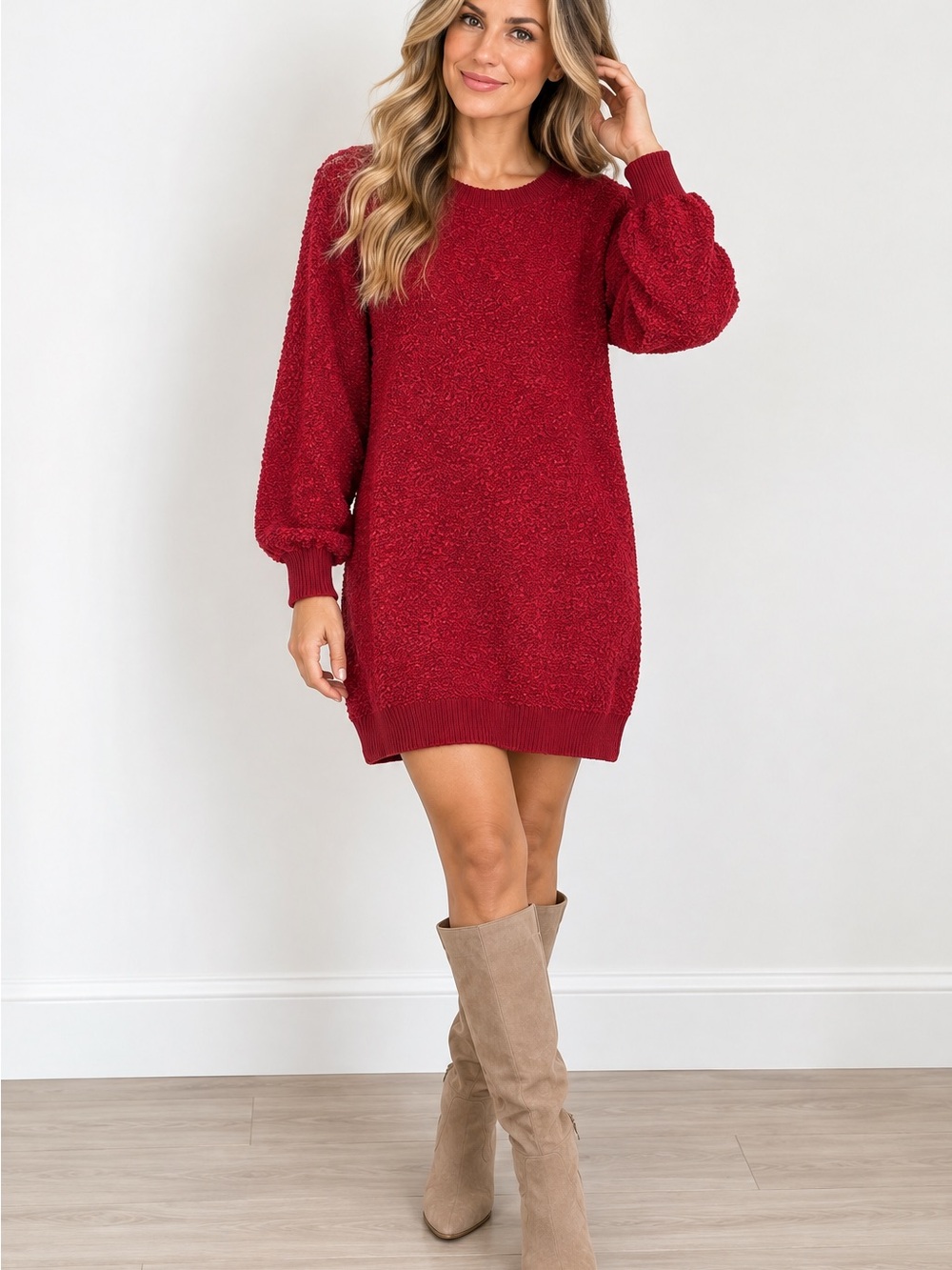 NWT Umgee Red Knit Sweater Dress – Long Sleeve Crewneck size Small